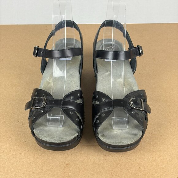 Dansko Sissy Leather Ankle Strap Sandals Womens 6 EU 36 Black Buckle Adjustable - Picture 2 of 10